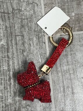 Red Crystal Scottie Dog Keychain Wristlet - Women Accessories